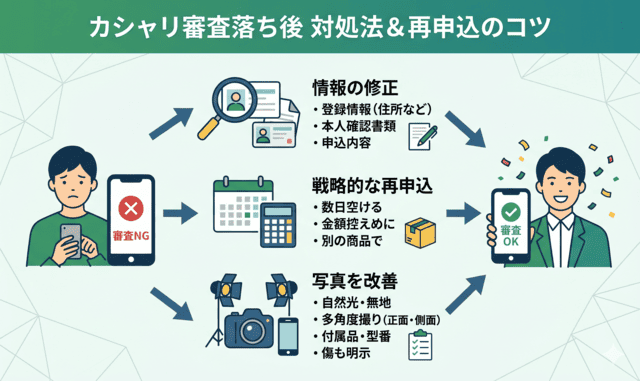 カシャリ審査落ち後にすぐ取るべき対処法と再申込のコツ