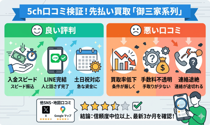 先払い買取の御三家系列を5ch口コミから検証