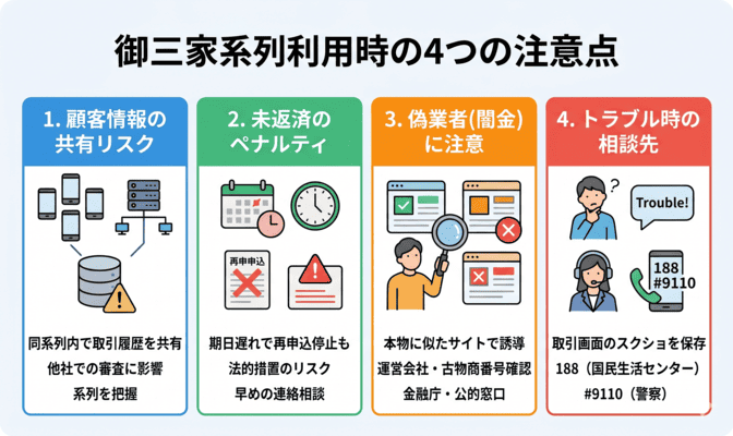 先払い買取の御三家系列を利用する際の注意点