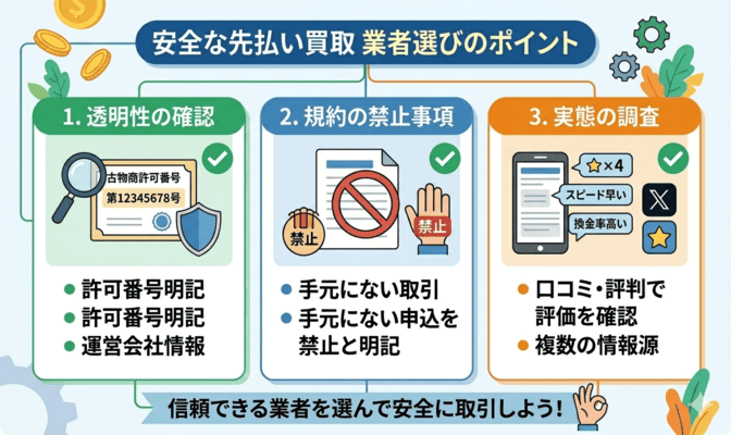 先払い買取を手元にない状態で進めない業者選びのコツ