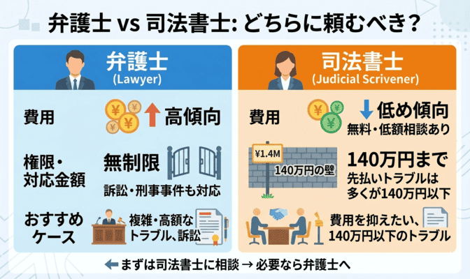 弁護士と司法書士どちらに頼むべきか