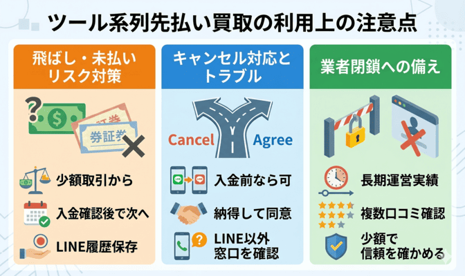 ツール系列の先払い買取を利用する際の注意点
